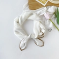 Elegant solid white 70cm small square silk scarf with a brown border accent - White Coffee
