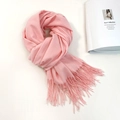 Elegant solid pink cashmere-like scarf with fringe tassels in a soft folded display - 74.8*27.5inch / Pink