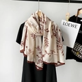 Detailed texture of cotton linen scarf with vintage brown floral hand-drawn patterns - Rust Red (M8906)