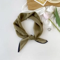 Olive green silk scarf with navy blue contrast edge tied in a round knot display - Army Green
