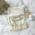 Elegant cream white cashmere feel scarf with fringe tassels for winter warmth - Milk White (LM01-01)