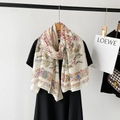 Detailed full digital print of vintage flowers and birds on soft linen cotton shawl scarf - White (M8907)