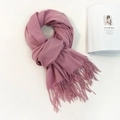 Elegant dusty pink cashmere-feel scarf for women with soft tassel details and warm texture - 74.8*27.5inch / Begonia Red