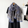 Close-up of vintage blue paisley cotton linen scarf with intricate floral border patterns - Blue Paisley Style (M8904)