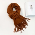 Burnt orange faux cashmere scarf with tassels and trendy knit texture for winter - 74.8*27.5inch / Brown
