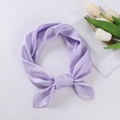 Elegant light purple satin silk scarf shown in a decorative knot with a glossy finish - 70x70cm / Light Purple
