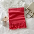Elegant hot pink imitation cashmere scarf with tassel fringe edges on white background - Coral Pink