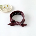 Close-up of deep burgundy paisley bandana with white floral pattern on a clean background - 50cm x 50cm / Brown
