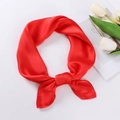 Elegant solid red satin scarf tied in a bow with luxury silk-like glossy finish - 70x70cm / Red
