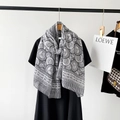 Close-up of retro seashell and coin patterns on a soft cotton linen scarf - Gray (M8905)