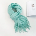 Mint green soft cashmere-like scarf with long tassels in a stylish knotted display - 74.8*27.5inch / Azure