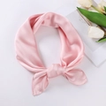 Elegant satin light pink square scarf with a silky glossy finish in a knotted style - 70x70cm / Pink