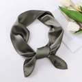 Olive green satin silk scarf square necktie with elegant glossy finish in knotted style - 70x70cm / Army Green