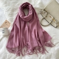 Solid lotus pink pashmina scarf with long tassel details for autumn and winter - Begonia Red