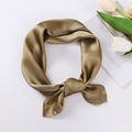 Elegant bronze gold satin silk square scarf tied in a stylish knot for women - 70x70cm / Dark Gold