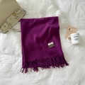 Deep purple long scarf with fringes made of premium cashmere and virgin wool blend - Dark Purple