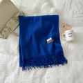 Royal blue cashmere-feel winter scarf with elegant long fringe and soft texture - Sapphire Blue