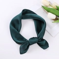 Elegant dark green satin square scarf with a smooth silk finish and soft texture drape - 70x70cm / Dark Green