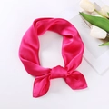 Elegant rose red satin silk square neck scarf in a stylish knotted display - 70x70cm / Rose Red