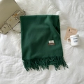 Deep green cashmere scarf with fringe tassels and premium wool material tags - Dark Green
