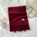 Solid wine red cashmere-feel scarf with elegant fringes and a soft warm texture - Burgundy