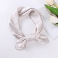 Elegant champagne satin silk scarf tied in a bow with soft pearl luster finish - 70x70cm / Grey/White