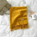 Solid ginger yellow cashmere-feel scarf with tassels and elegant twill weave texture - Turmeric