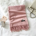 Solid light pink cashmere wool scarf with elegant tassels for autumn and winter - Pink