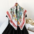 Floral print twill silk scarf with vibrant botanical patterns and red border accent - Red Floral