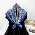 French map print silk scarf in navy blue and white styled on a black dress - Blue White Map