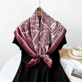 Burgundy and ivory silk-like square scarf with vintage city map and building prints - Red White Map
