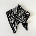 Elegant 90cm square silk scarf featuring a black and white zebra animal print design - Black Zebra