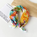 Square cotton scarf with colorful abstract floral patterns and a light blue hem finish - Graffiti Multicolor