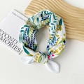 Cotton floral square scarf with digital botanical print in green and yellow hues - Red Bean