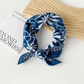 Blue and white cotton floral square scarf displayed on a minimalist wooden tray - Blue and White Print