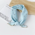 Blue and white checkered cotton scarf featuring delicate red cherry print patterns - Small Cherry