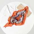 Orange pleated silk scarf with vintage equestrian horse print and chain patterns - 70x70cm / Orange Pattern (YZL7002)