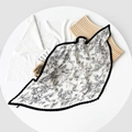 Elegant white pleated scarf with black floral print and wavy edge detail for women - Black and White Pattern