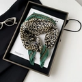Green pleated silk scarf with leopard print and stripe patterns for women fashion - Green Edge Leopard