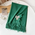 Écharpe verte en maille aspect cachemire avec franges élégantes et étiquette en métal - Vert