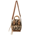 Schattige pluche tas met luipaardprint, bruine corduroy banden en hippe kwastjes - Tan