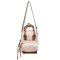 Schattige crossbodytas van beige imitatielamswol en bruin corduroy met verstelbare riem - Wit