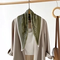 Pleated square scarf in green and beige paisley print styled on a beige blazer - Green (Paisley)
