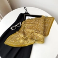 Ginger yellow pleated silk scarf with white botanical pattern for women's hair or neck - Yellow (Paisley)