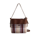 Sac seau en cuir marron et laine à carreaux avec bouton logo embossé élégant - Carreaux Violet
