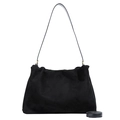 Bolso Boston chic en ante negro mate con aros dorados y correa adicional larga - Negro