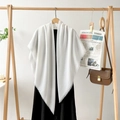 Solid white 130cm linen-blend square scarf with fine fringe trim and elegant drape - White