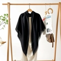Elegant plain black tassel shawl scarf for women in soft cotton linen texture - Black