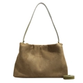 Bolso Boston retro de ante marrón con correas de cuero verde oliva para mujer - Verde