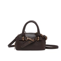 Retro dark brown leather mini shell handbag with dual handles and crossbody strap - Coffee